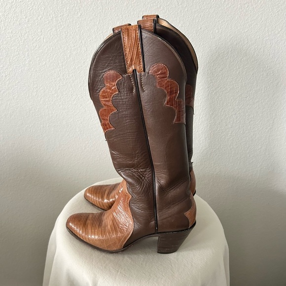 Justin Boots Shoes - Justin Women’s Size 5.5 Two-Tone Lizard Skin Leather Tall Western Boots